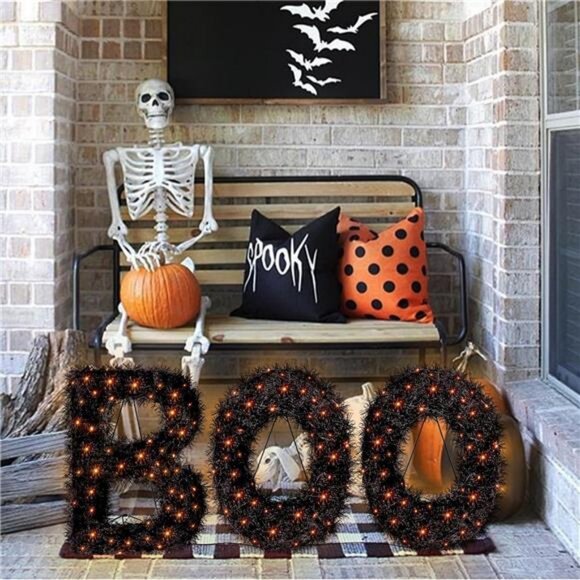 3 Piece Outdoor Boo Sign Halloween Decoration, Lighted Boo Yard Display - Picture 6 of 7